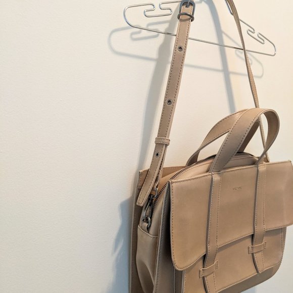 Vegan beige satchel school bag adjustable crossbody and top handle - Picture 3 of 5